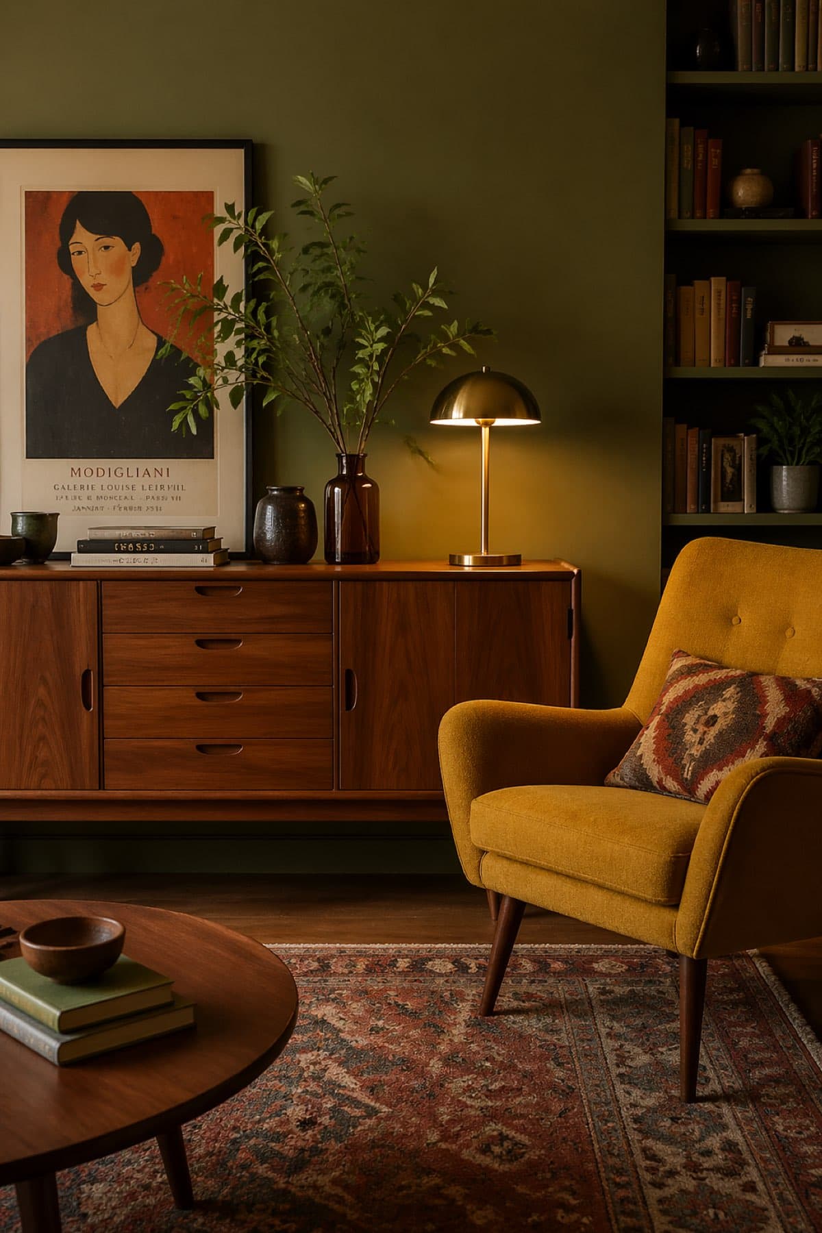 Walnut, mustard, evening light.